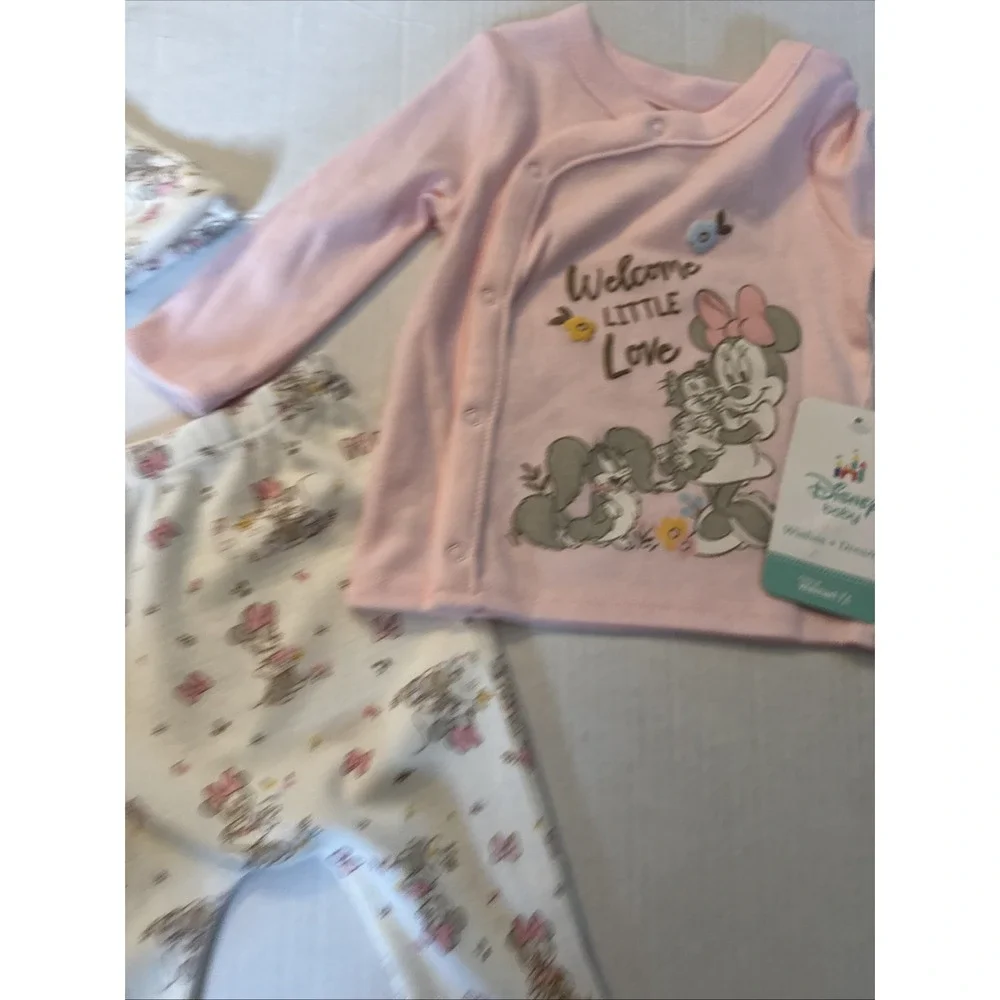 Disney Baby White and Pink Minnie  Set with Hat Girls Size 6-9 Months